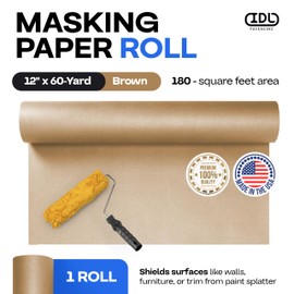 IDL Packaging Brown Masking Paper Roll 12" x 60-Yard (135 Sq.Ft.) to Cover Area - USA-Made Natural Painter’s Paper for Painting and Construction - Wall Covering for Surface Protection