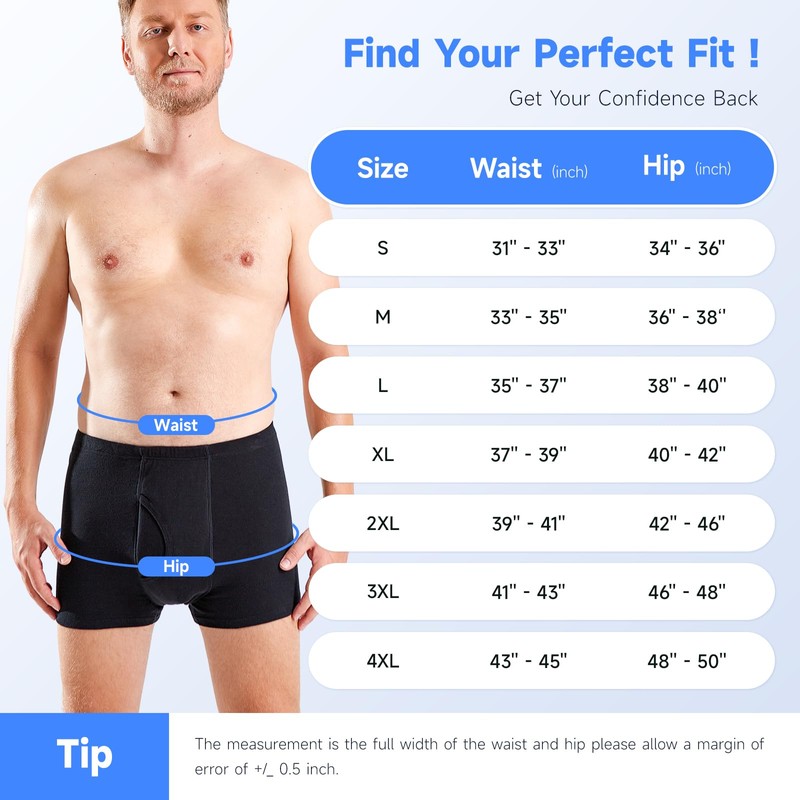 Carer 3 Pack Men's Incontinence Underwear, 280ml Heavy Absorbency Boxer