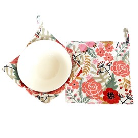 CUSHYSTORE Bowl Pot Cozy Huggers Holders Heat Cold Resistant Anti-Scalding Canvas (Lovely Exotic Flower)