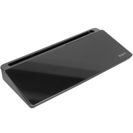 Vivo Glass 16 x 7 inch Dry Erase Board with Storage, Desktop Whiteboard Organizer with Hidden Compartments and Device Slot, Black, DESK-WB16B
