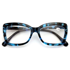 Women Big Lens Butterfly Reading Glasses - Fun Cateye Clear Lens Readers - Vintage Fashion (Blue, 1.75)