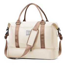 Bolsa Deportiva para el Gym con Compartimento para Zapatos y Bolsa de Agua Húmeda,Bolsas de Viaje para Hombre y Mujer,Ideal para Viajes, Entrenamiento, Yoga, Deportes (C-Blanco)