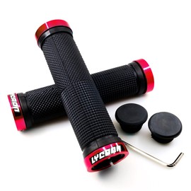 LYCAON Bike Handlebar Grips Non-Slip-Rubber Adjustable Bicycle Handle Grip with Aluminum Lock Mountain Road Foldable Bike MTB BMX with Two End Caps (Red)