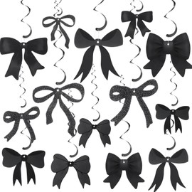 Trandraft 28 Pcs Bow Birthday Decorations Bow Birthday Party Hanging Swirls Decorations for Bow Themed Birthday Party Decoration Bridal Shower Party Supplies Party Decor Wedding Christmas(Black)