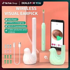 Rechargeable Earwax Removal Tool Kit with 360° Wide Angle Camera - Waterproof, Type-C Charging, Portable Ear Cleaning Tool with 8 Accessories for iPhone and Android Phones