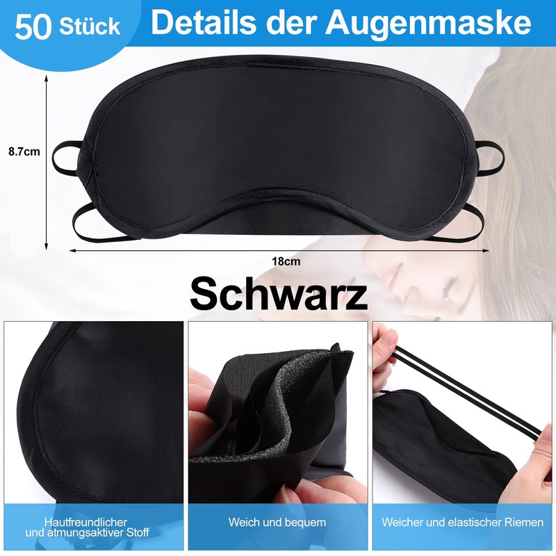 JEFFOUOO Pack of 50 Sleeping Mask, Eye Mask, Sleep Blindfold,