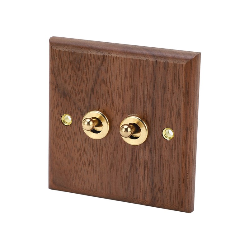 Double Toggle Switch Retro Walnut Wood Wall Mount Panel with