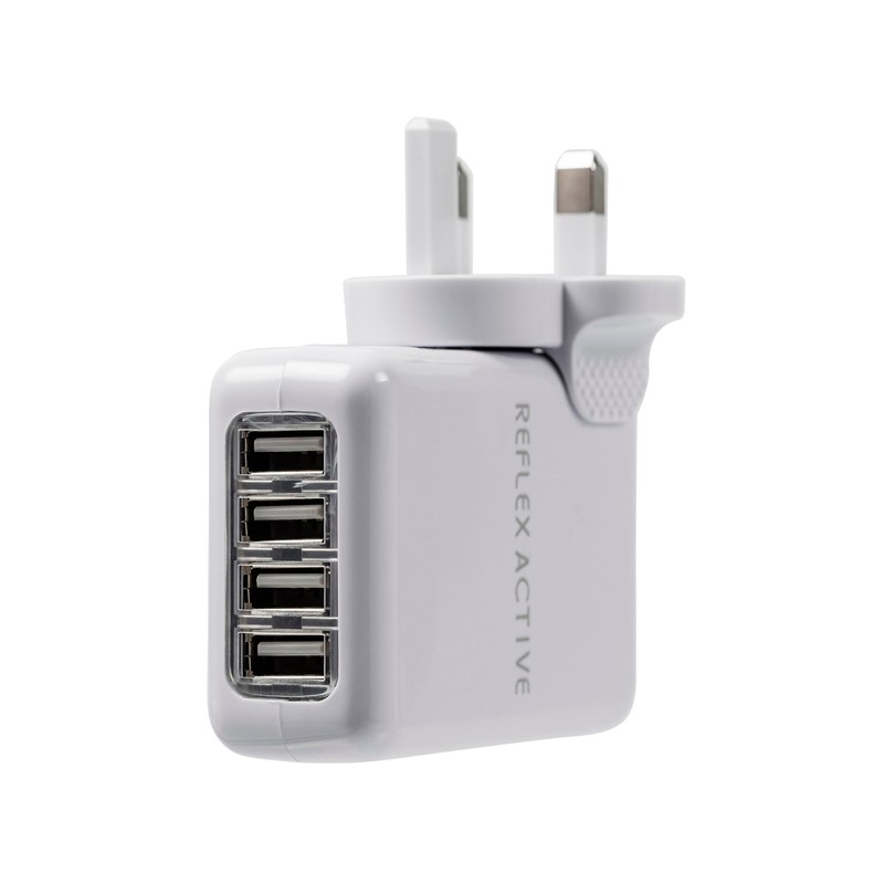 Reflex Active Multi 4 Port USB Power Plug UK/EU/US/ASIA