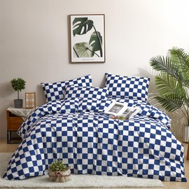 Houseri Royal Blue White Plaid Comforter Set Twin Size Boys Girls Bright Blue Grid Bedding Comforters Kids Deep Ocean Blue Checkerboard Bedding Sets Twin Dark Blue Checkered Gingham Comforter Set Twin