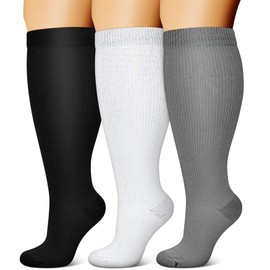 3 Pairs Plus Size Compression Socks Wide Calf for Women and Men, Extra Large Compression Stocking, Knee High Support