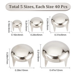 GORGECRAFT 5 Sizes 200Pcs Claw Rivet Nailheads Spots Stud Round Dome Studs Metal Mushroom Head Spike Prong Nail for DIY Leather Craft Fabric Clothes Denim Assorted Photo Albums Repair(Sliver)