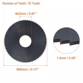 sourcing map Circular Saw Blade, 80mm (3-1/7") Dia 1.5mm Thick 72 Tooth, 6542 High Speed Steel (HSS) Nitriding Milling Cutter with 22mm Arbor for Metal Wood Cutting