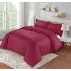 Casabella Luxurious Single Bedding with Satin Stripes, Hotel Quality Duvet Set & Pillowcases, Burgundy
