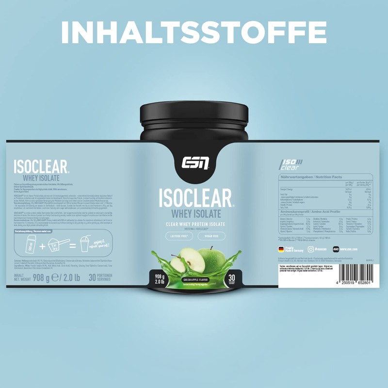 ESN Isoclear Whey Isolate, Green Apple, 908 g, Clear Whey