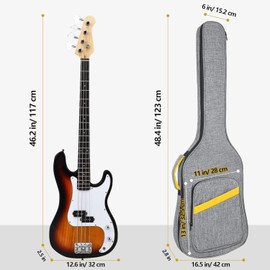 LETSROCK Bass Guitar Case, Bass Guitar Gig Bag 0.38 Inch Thick Padding Backpack Soft Electric Bass Guitar Bag Dual Adjustable Shoulder Strap Pocket & Neck Strap Gray