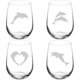 MIP Set of 4 Wine Glass Gift Dolphin Collection (17 oz Stemless)
