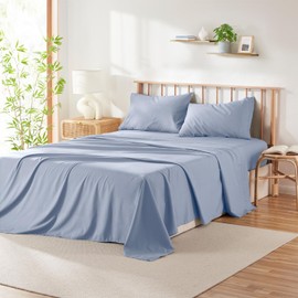 Hearth & Harbor 4 Piece Queen Sheet Set - 60% Microfiber, 40% Rayon Derived from Bamboo Sheets Queen Size Bed Set - Breathable Queen Sheets Fits Up to 16'' Deep Pocket - Ice Blue