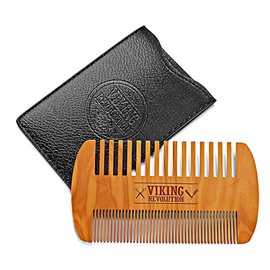 BEST DEAL peine de madera para barba y estuche, acción dual, dientes finos y gruesos, perfecto para utilizar con bálsamos y aceites, peine para el bol