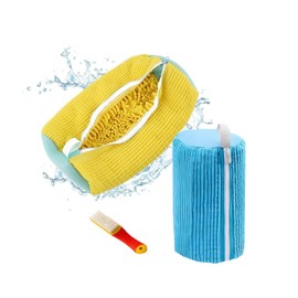ZNVZTE Shoe Washing Machine Bag 2PCS，Laundry Shoe Bag For Washer And Dryer，Reusable Shoe Cleaning Bag for All Shoe Types And Sizes，360°Wrap-around Shoe Washing Bag with One Shoe Brush(Yellow & Blue)