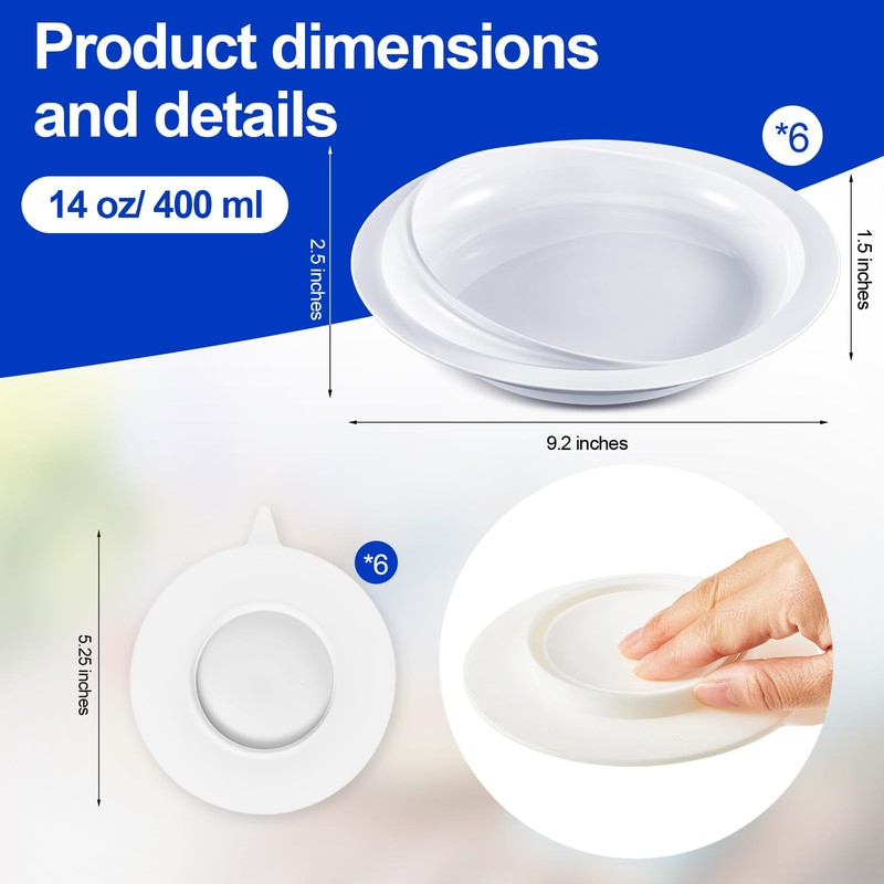 6 Pcs Spill Proof Scoop Plates with Suction Base, 9.2''