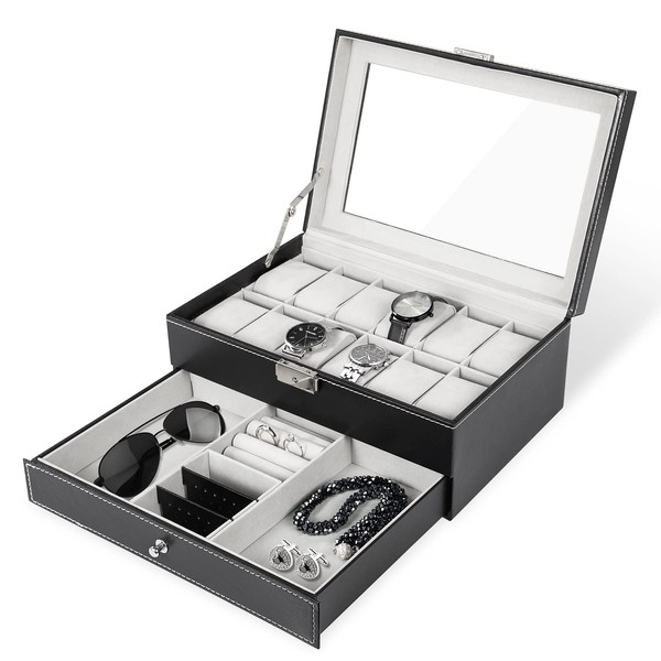 Uten Watch Box, 12 Slots PU Leather Watch Display Case