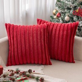 MIULEE Christmas Set of 2 Plush Velvet Cushion Covers Soft Modern Faux Fur Pillow Case Comfortable Smooth Washable Home Decorative for Living Room Bedroom Sofa 45 x 45 cm 18 x 18 Inch Red