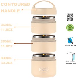 Stackable Stainless Steel Thermal Lunch Box with Lunch Bag and Cultery Set, 3 Tier Leakproof All-in-One Insulated Bento Boxes Food Container for Work