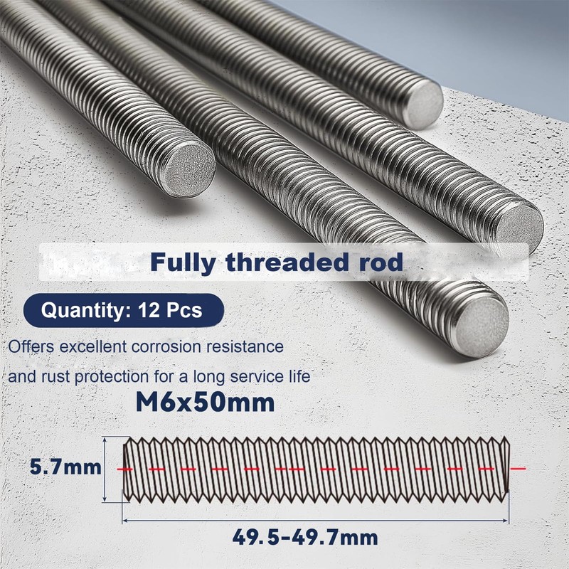 M6 Stainless Steel Threaded Rods, M6 x 50mm Fully All