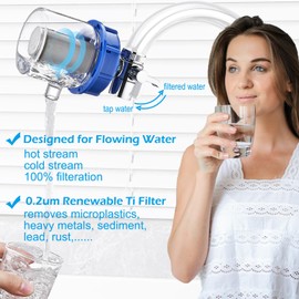 Earffloz 0.2-Micron Renewable Faucet Mount Filter, Water Purifier Filtration System, Reduces 99.9% of Lead Rust Sediment Chlorine, Fits Tap 55/64”(22mm) Male and 15/16”(24mm) Female (01)