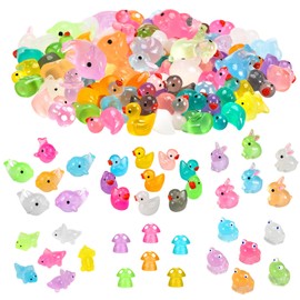 Guiqulai 120 Pcs Mini Resin Animals, Luminous Resin Animals Mini Figures Mini Animals Mini Resin Figures Mini Ducks Dinosaurs Frogs Mushrooms Dolphins Rabbits for Garden Dollhouse Landscape