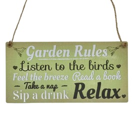 Second Ave Garden Rules Relax Wooden Hanging Rectangle Home Garden Sign Plaque