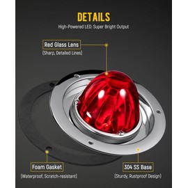 Partsam 2Pcs Red Glass Lens Watermelon Lights Kit LED Stop Turn Tail Lights with Stainless Steel Bezel and Base Replacement for Peterbilt Freightliner Trucks Trailers RVs Motohomes