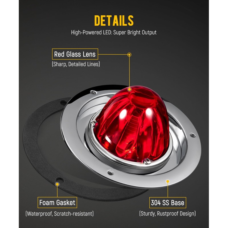 Partsam 2Pcs Red Glass Lens Watermelon Lights Kit LED Stop