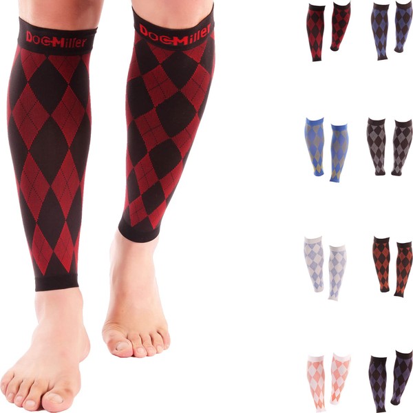 Doc Miller Calf Compression Sleeve Men and Women - 20-30mmHg Shin Splint Compression Sleeve Recover Varicose Veins, Torn Calf and Pain Relief - 1 Pair Calf Sleeves Black and Red - Medium Size