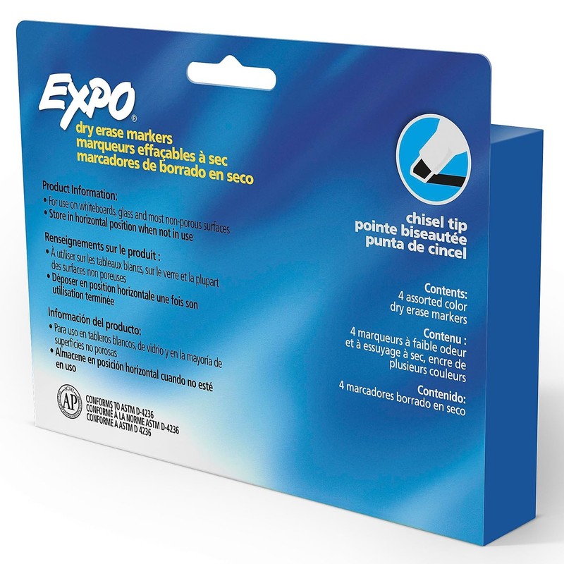 EXPO Low Odor Dry Erase Markers, Chisel Tip, Basic Assorted,