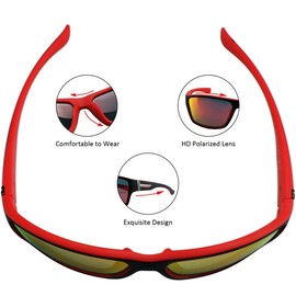 VisionGlobal 2 Pairs Polarized Sunglasses for Men Women, Cycling Driving Sports Sunglasses, Classic Square, Anti-Glare（Red+Black）