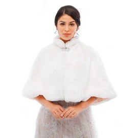 Tgirls Women's Wedding Faux Fur Shawl and Wrap Bridal Fur Stole Cape Cloak Fur Scarf for Bride and Bridesmaids (White)