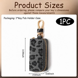 PU Leather Key Fob Holder Case,Leopard Print Car Key Case(Black)