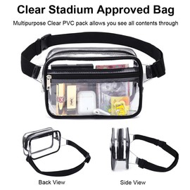 Clear Purses for Women Stadium, Fanny Pack Clear Bag Belt Bag Clear Stadium Bag, Clear Bag Stadium Approved Crossbody Bags for Women Trendy (Black)