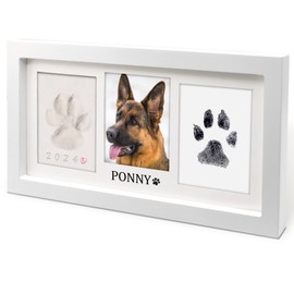 MYPAWLETS Extra Large Paw Print Frame Kit,Dog/Cat Paw Print Kit,Soft Pawprint Clay&Clean Touch Ink Pad,Pet Paw Print Impression Kit with Customization Tool,Wooden Pet Memorial Frame-White