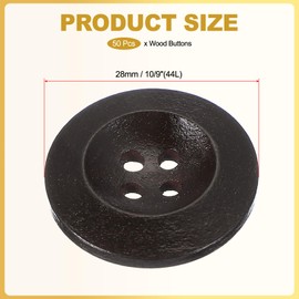 PATIKIL Wooden Buttons 10/9 Inch (28mm), 50 Pcs Wood Sewing Button 4 Holes Round Handmade Ornament Buttons for DIY Crafts Sewing Clothing Decoration Bag, Brown