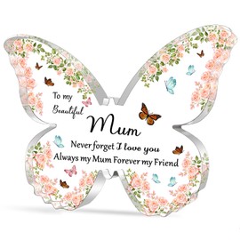 WTOPP Mum Gifts,Best Mum Birthday Gifts,Christmas Or Mothers Day Gift For Mum,Beautiful Butterfly Shaped Acrylic Plaque,Thoughtful Mum Gifts From Daughter Son - To My Beautiful Mum