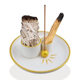 Palo Santo Holder, 4 in 1 Incense and Candle Holder for Burning Sage and Palo Santo, Sage Holder for Burning, 5.9" Ceramic Incense Holder with Ash Catcher Tray for Meditation Zen Decor