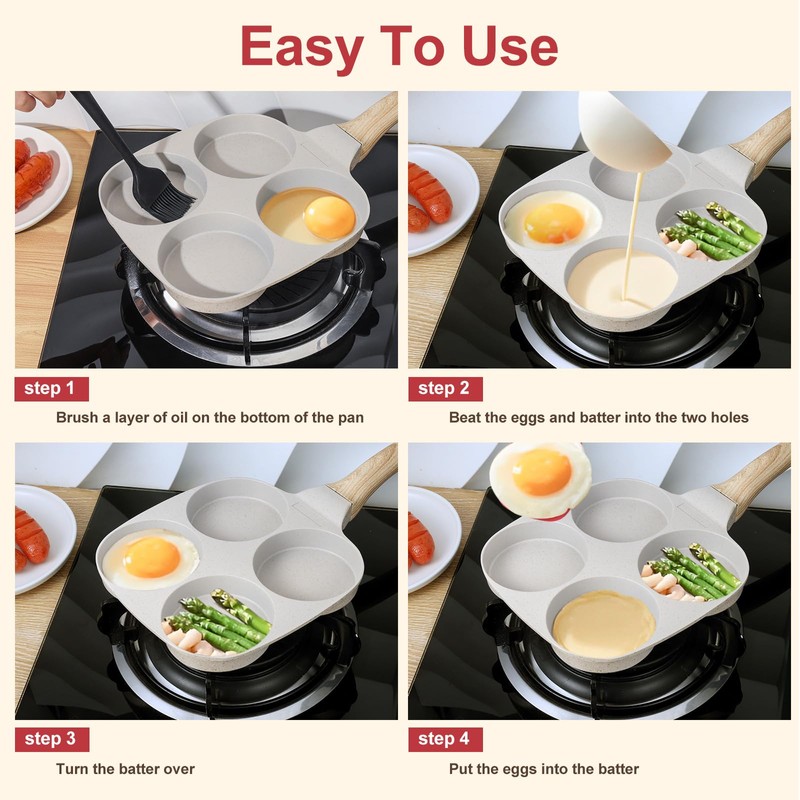 Egg Pan Non Stick, 4 Hole Egg Omelette Pan, Pancake