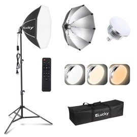 EZLucky Softbox Lighting Kit, 20" Softbox with 3000K-6500K 85W LED Bulbs, Remote & 63" Tripod Stand, Professional Softbox Photography Lighting Kit for Studio Lights, Portrait, Video Recording