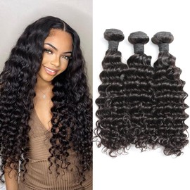 ELIHAIR Deep Wave Human Hair 3 Bundles For Black Women African Americans Pre Plucked Hairline 14"14"14"