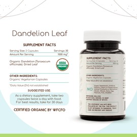 HerbEra Dandelion Leaf 60 Capsules, 500 mg, USDA Organic Dandelion (Taraxacum Officinale) Dried Leaf (60 Capsules)