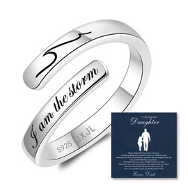 JXJL Silver Adjustable Ring Inspirational Jewelry S925 Sterling Wrap Open Ring for family and dad - （I am the storm）