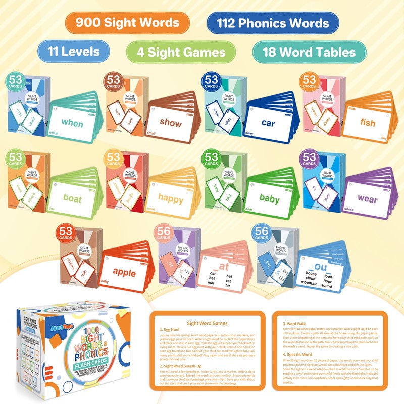 1012 Sight Words/Phonics Flash Cards, Dolch & Fry High Frequency