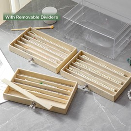 KATISYIO Necklace Jewelry Box Necklace Display Case with 3 Drawers, Beige